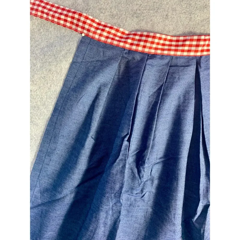Vintage Handmade 4th of July Apron, Pleated, Red White and Blue Denim Farmcore